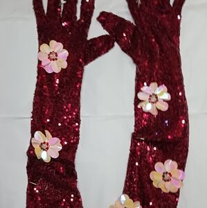 Valentines Day Red sequin embellished Bridgerton opera gloves